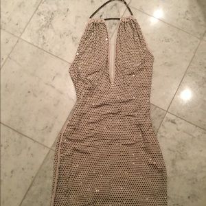 Bebe rhinestone keyhole halter dress; size XS